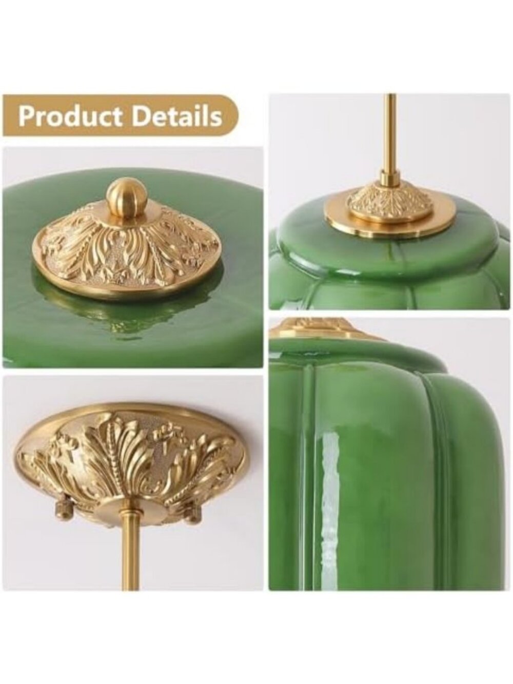 Vintage Green Milk Glass Pendant Light Chandelier, Antique Brass, Mid Century - Picture 6 of 6